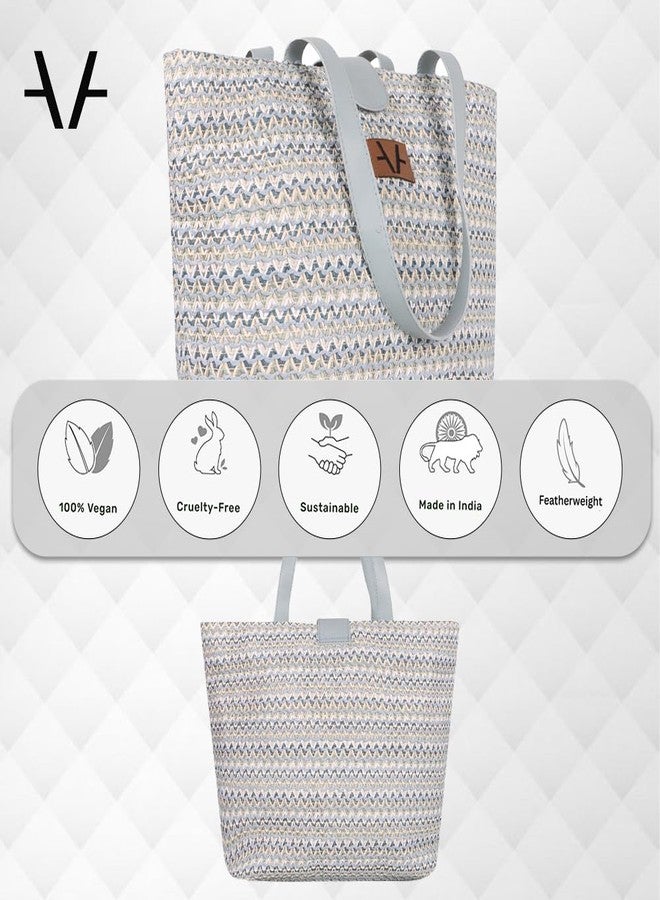 Avake Ocean Bloom Raffia Tote Bag with Vegan Leather Accents | Fits 14-Inch Laptop | Stylish & Durable | Lightweight Shoulder Bag for Work, Travel & Daily Use | Made in India - Image 4